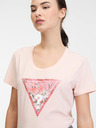 Guess Světle růžové dámské tričko Guess Satin