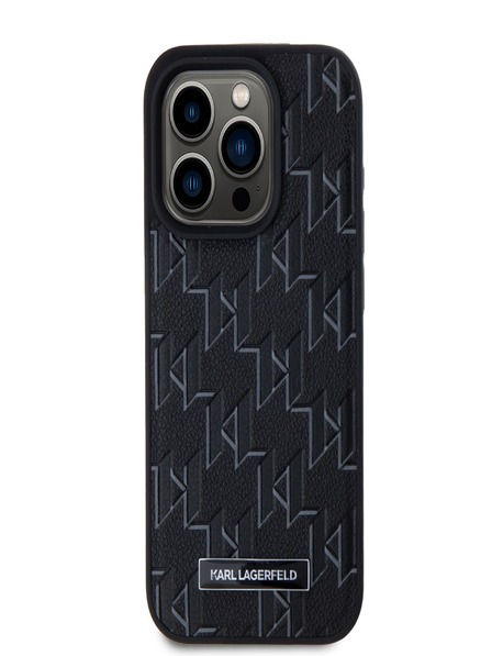Karl Lagerfeld PU Leather Monogram Metal Logo Magsafe Zadní Kryt pro iPhone 15 Pro Max Black Karl Lagerfeld