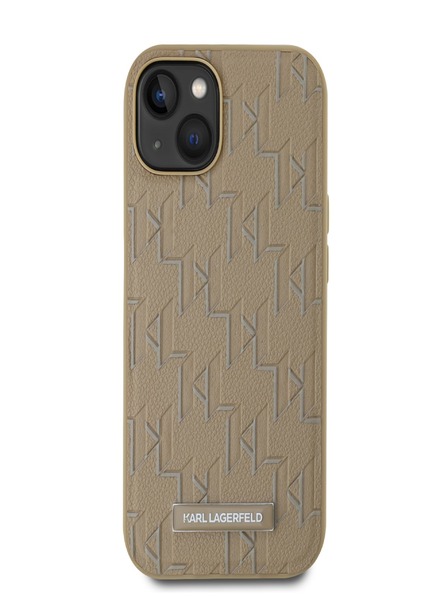 Karl Lagerfeld PU Leather Monogram Metal Logo Magsafe Zadní Kryt pro iPhone 14 Beige Karl Lagerfeld