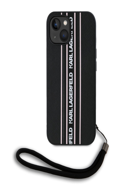 Karl Lagerfeld PU Saffiano Athleisure Stripe and Strap Zadní Kryt pro iPhone 15 Pink Karl Lagerfeld