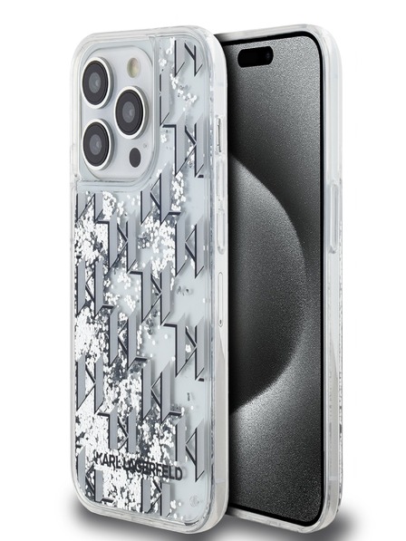 Karl Lagerfeld Liquid Glitter Monogram Gradient Zadní Kryt pro iPhone 14 Pro White Karl Lagerfeld