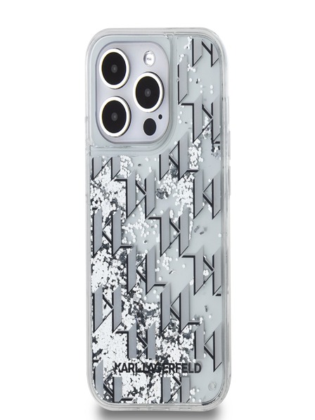 Karl Lagerfeld Liquid Glitter Monogram Gradient Zadní Kryt pro iPhone 14 Pro White Karl Lagerfeld