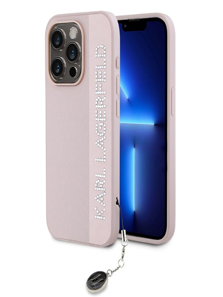 Karl Lagerfeld Karl Lagerfeld PU Saffiano Rhinestone Charm Zadní Kryt pro iPhone 15 Pro Pink