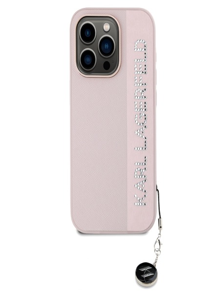 Karl Lagerfeld Karl Lagerfeld PU Saffiano Rhinestone Charm Zadní Kryt pro iPhone 15 Pro Pink