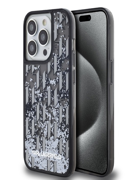Karl Lagerfeld Liquid Glitter Monogram Gradient Zadní Kryt pro iPhone 14 Pro Black Karl Lagerfeld