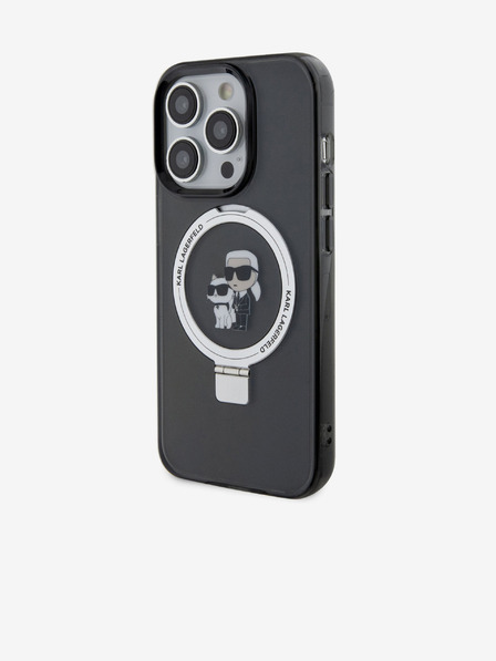 Karl Lagerfeld Ringstand Karl and Choupette MagSafe Zadní Kryt pro iPhone 15 Pro Black Karl Lagerfeld