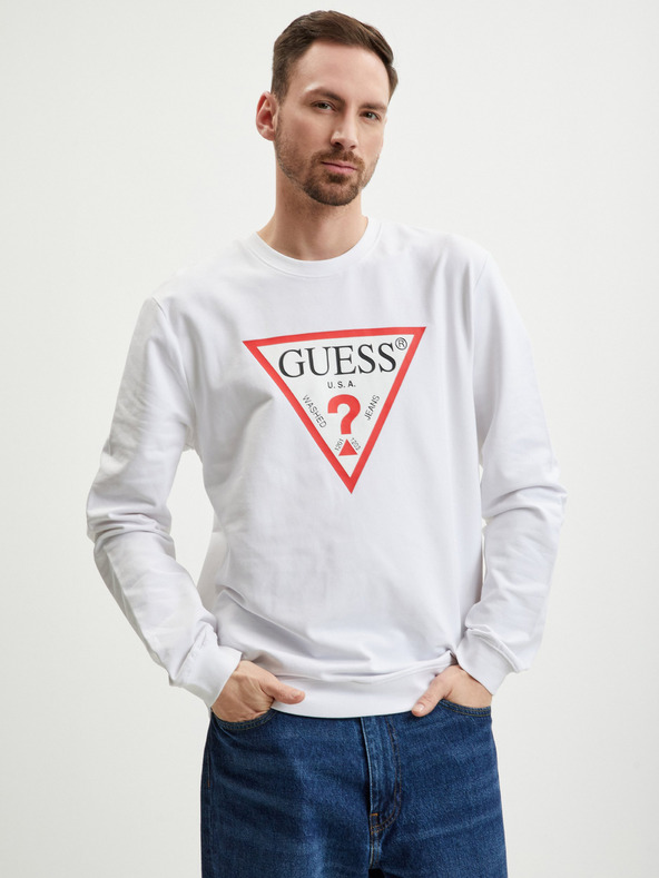 Guess Bílá pánská mikina Guess Audley