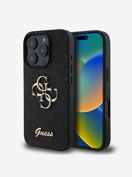 Guess Guess PU Fixed Glitter 4G Metal Logo Zadní Kryt pro iPhone 16 Pro Max Black