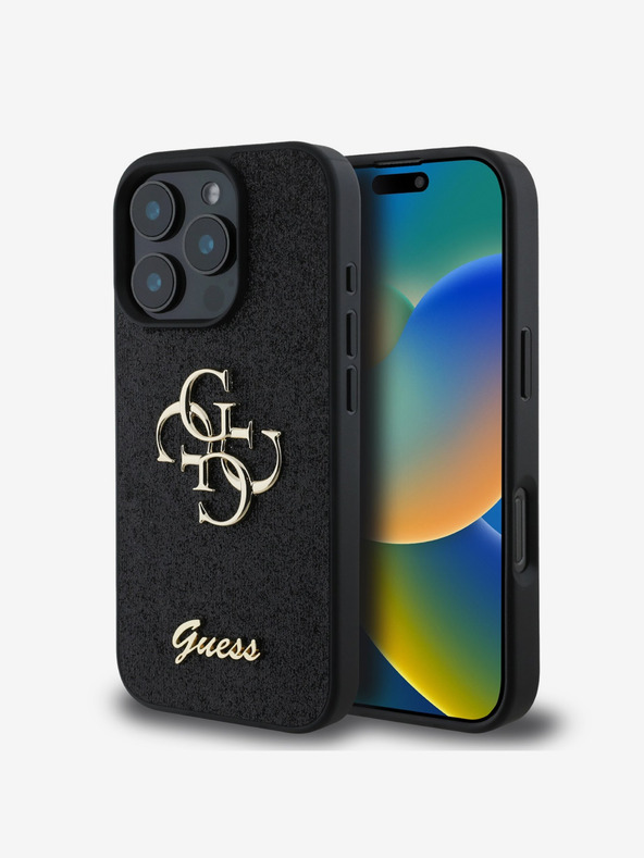 Guess Guess PU Fixed Glitter 4G Metal Logo Zadní Kryt pro iPhone 16 Pro Max Black