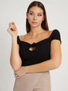 Guess Černé dámské žebrované cropped tričko s mašlí Guess Valeriana