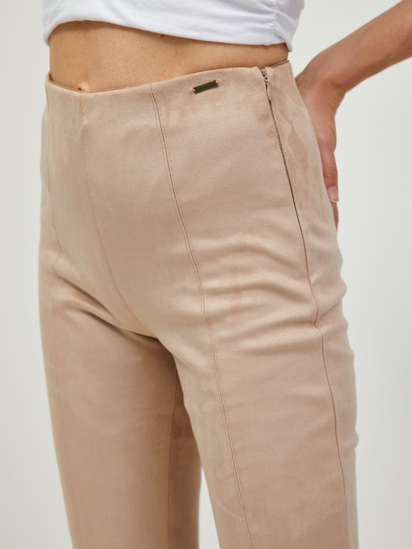 Guess Béžové dámské slim fit kalhoty v semišové úpravě Guess Maya