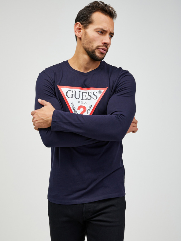 Guess Tmavě modré pánské tričko s dlouhým rukávem Guess