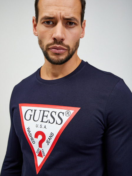 Guess Tmavě modré pánské tričko s dlouhým rukávem Guess