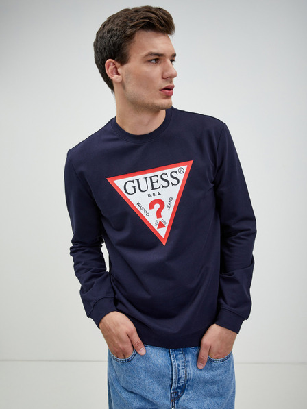 Guess Tmavě modré pánské tričko s dlouhým rukávem Guess Audley