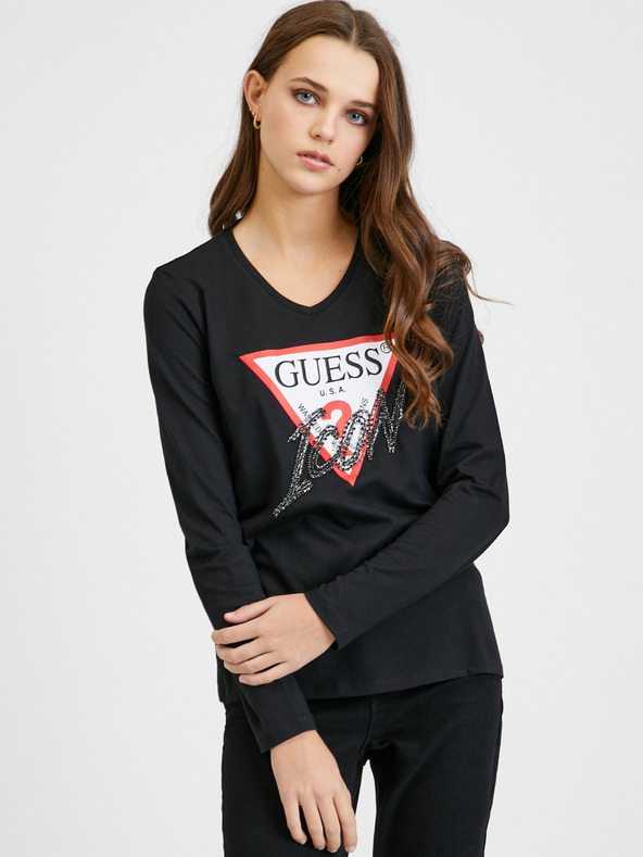 Guess Černé dámské tričko s dlouhým rukávem Guess Icon