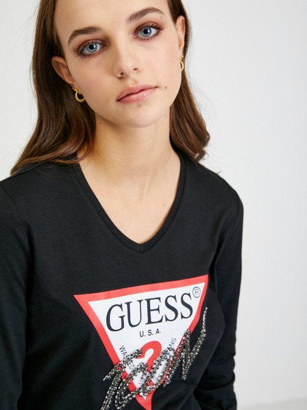 Guess Černé dámské tričko s dlouhým rukávem Guess Icon