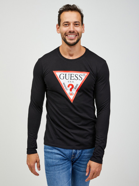 Guess Černé pánské tričko s dlouhým rukávem Guess