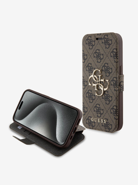 Guess Guess PU Leather 4G Metal Logo Book Pouzdro pro iPhone 15 Pro Max Brown