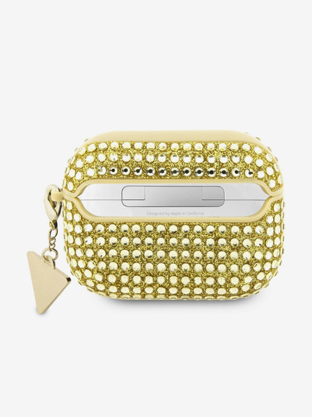 Guess Guess Rhinestones Triangle Metal Logo Pouzdro pro AirPods Pro Gold