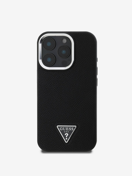 Guess Guess PU Grained Triangle Logo Zadní Kryt pro iPhone 16 Pro Max Black