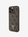 Guess Guess PU 4G Strass Triangle Metal Logo Zadní Kryt pro iPhone 15 Pro Max Brown
