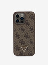 Guess Guess PU 4G Strass Triangle Metal Logo Zadní Kryt pro iPhone 15 Pro Max Brown