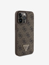 Guess Guess PU 4G Strass Triangle Metal Logo Zadní Kryt pro iPhone 15 Pro Max Brown