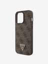 Guess Guess PU 4G Strass Triangle Metal Logo Zadní Kryt pro iPhone 15 Pro Max Brown