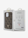 Guess Guess PU 4G Strass Triangle Metal Logo Zadní Kryt pro iPhone 15 Pro Max Brown