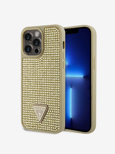 Guess Guess Rhinestones Triangle Metal Logo Kryt pro iPhone 15 Pro Max Gold