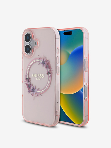 Guess Guess IML Flowers Ring MagSafe Zadní Kryt pro iPhone 16 Pink