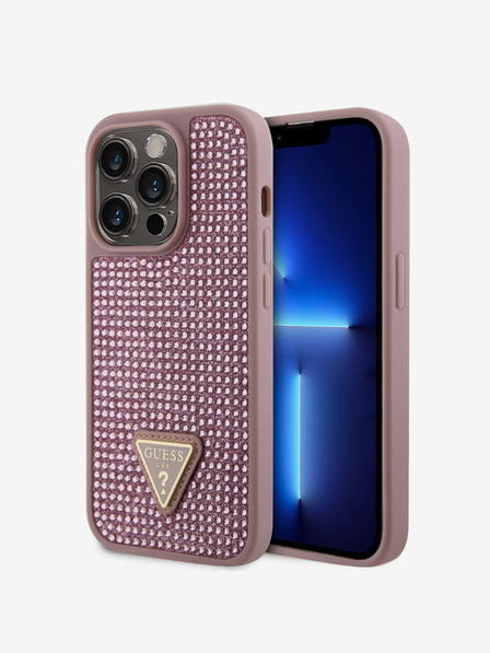 Guess Guess Rhinestones Triangle Metal Logo Kryt pro iPhone 15 Pro Pink