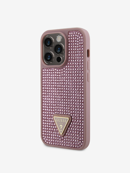 Guess Guess Rhinestones Triangle Metal Logo Kryt pro iPhone 15 Pro Pink
