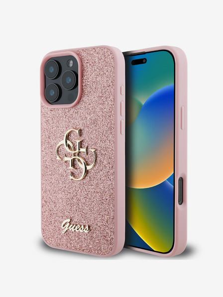 Guess Guess PU Fixed Glitter 4G Metal Logo Zadní Kryt pro iPhone 16 Pro Pink