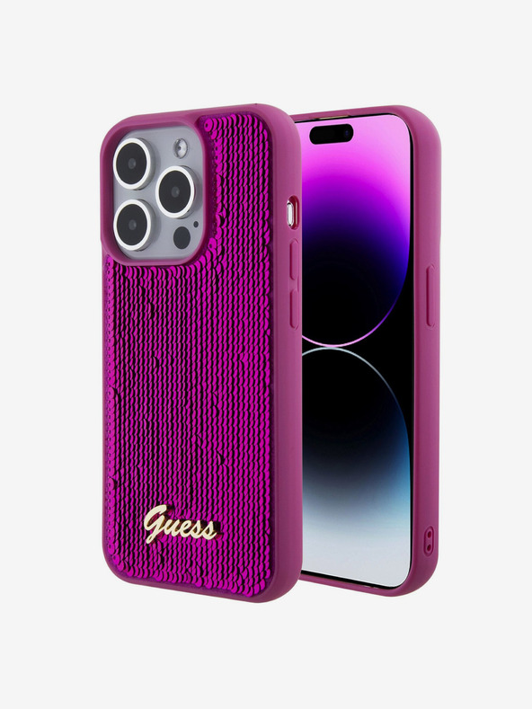Guess Guess Sequin Script Logo Zadní Kryt pro iPhone 15 Pro Max Magenta