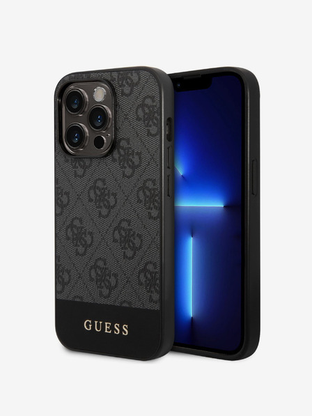 Guess Guess PU 4G Stripe Zadní Kryt pro iPhone 14 Pro Max Grey