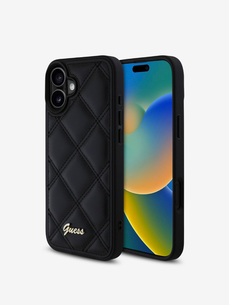 Guess Guess PU Leather Quilted Zadní Kryt pro iPhone 16 Black