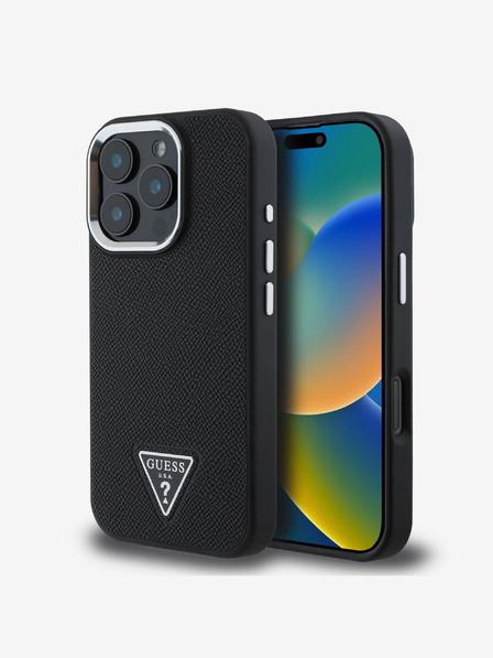Guess Guess PU Grained Triangle Logo Zadní Kryt pro iPhone 16 Pro Black