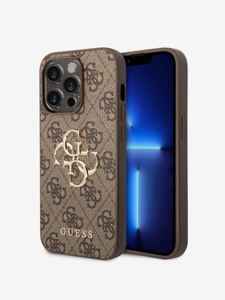 Guess Guess PU 4G Metal Logo Zadní Kryt pro iPhone 15 Pro Brown