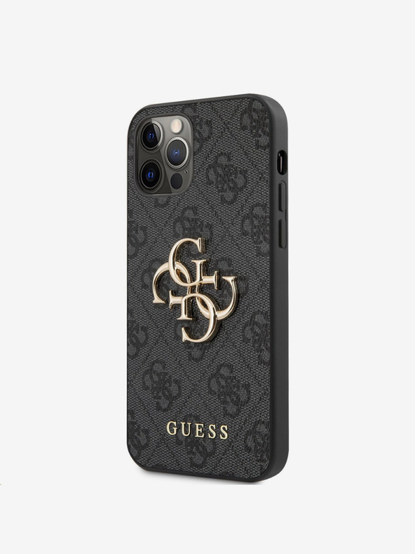 Guess Guess PU 4G Metal Logo Zadní Kryt pro iPhone 12 Pro Max Grey