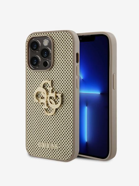 Guess Guess PU Perforated 4G Glitter Metal Logo Zadní Kryt pro iPhone 15 Pro Gold