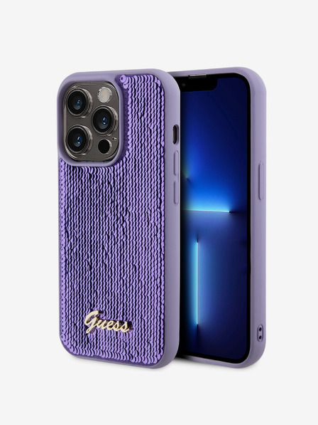 Guess Guess Sequin Script Logo Zadní Kryt pro iPhone 14 Pro Purple