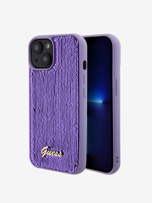 Guess Guess Sequin Script Logo Zadní Kryt pro iPhone 15 Plus Purple