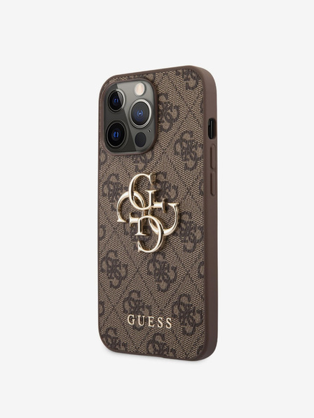 Guess Guess PU 4G Metal Logo Zadní Kryt pro iPhone 13 Pro Brown