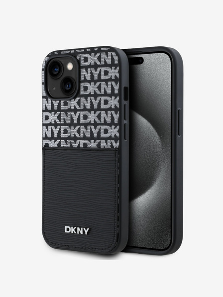 DKNY PU Leather Repeat Pattern Card Pocket Zadní Kryt pro iPhone 14 Black DKNY