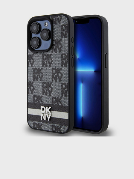 DKNY PU Leather Checkered Pattern and Stripe Zadní Kryt pro iPhone 12/12 Pro Black DKNY