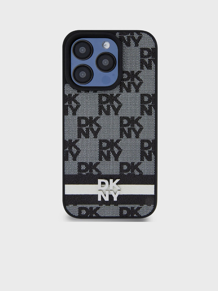 DKNY PU Leather Checkered Pattern and Stripe Zadní Kryt pro iPhone 12/12 Pro Black DKNY