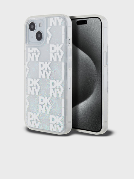 DKNY Liquid Glitter Checkered Pattern Zadní Kryt pro iPhone 15 Transparent DKNY