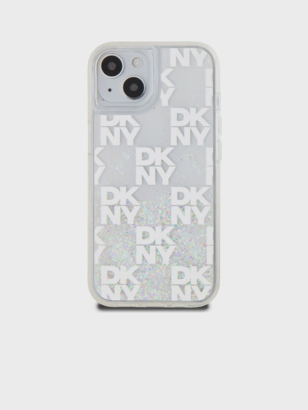 DKNY Liquid Glitter Checkered Pattern Zadní Kryt pro iPhone 15 Transparent DKNY