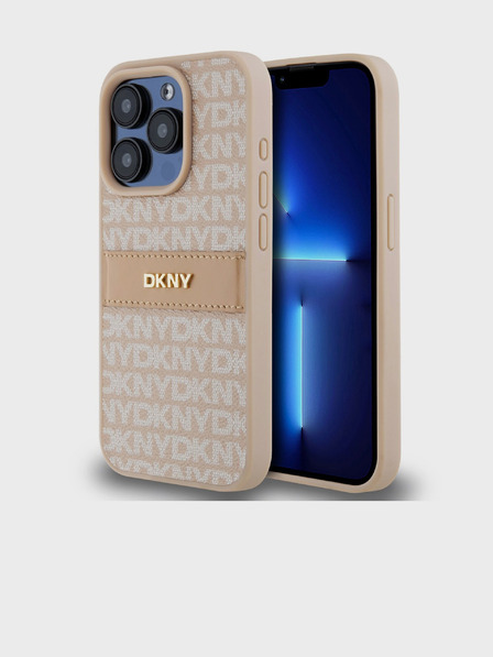 DKNY PU Leather Repeat Pattern Tonal Stripe Zadní Kryt pro iPhone 14 Pro Max Pink DKNY